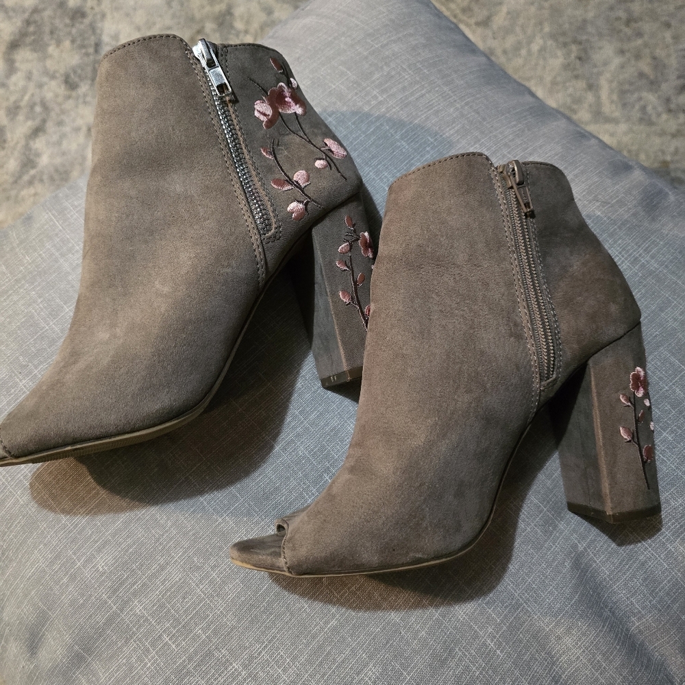 Candie's Embroidered Flower Open Toe Ankle Boots